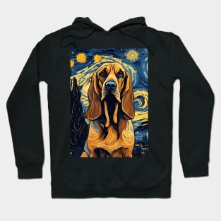 Bloodhound Dog Breed Painting in a Van Gogh Starry Night Art Style Hoodie